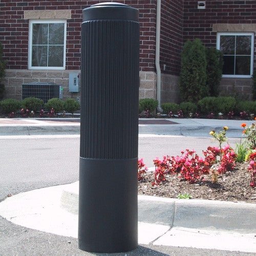 Bollards and Sleeve's 10" Ribbed Decorative Bollard Covers in Dark Granite