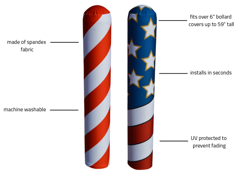 Candy Cane & American Flag Fabric Bollard Sleeves