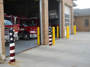 American Flag Stars & Stripes Fabric Bollard Sleeves at a fire station