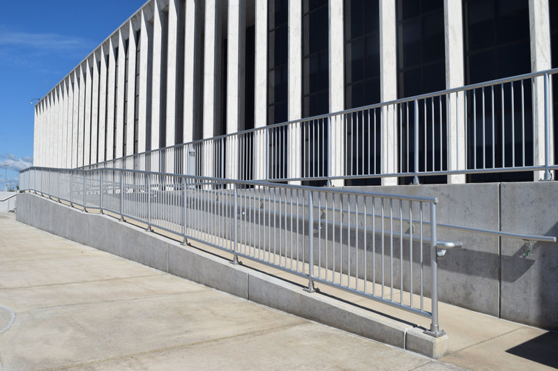 Incline handicap accessible entrance with Aluminum Handrail will infill pickets 