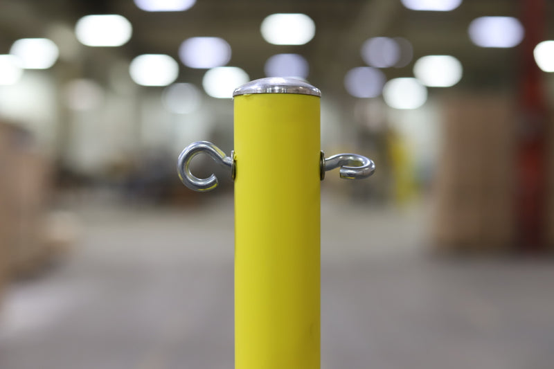 Close up of the Warning Line System stanchion post's eye hooks