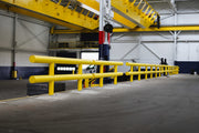 Line of Two-Line Heavy Duty Industrial Guardrail guarding a shipping area