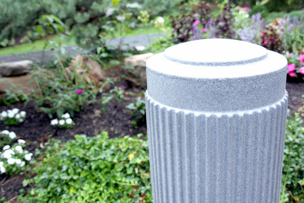 Close up of the 10" Ribbed Decorative Bollard Covers in Light Granite