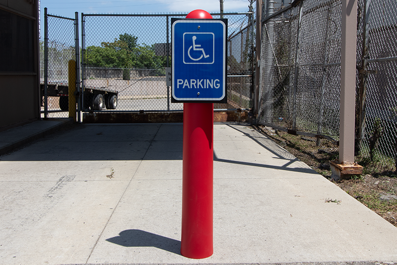 Bollard Sign On System with Single Frame and Red Bollard Cover