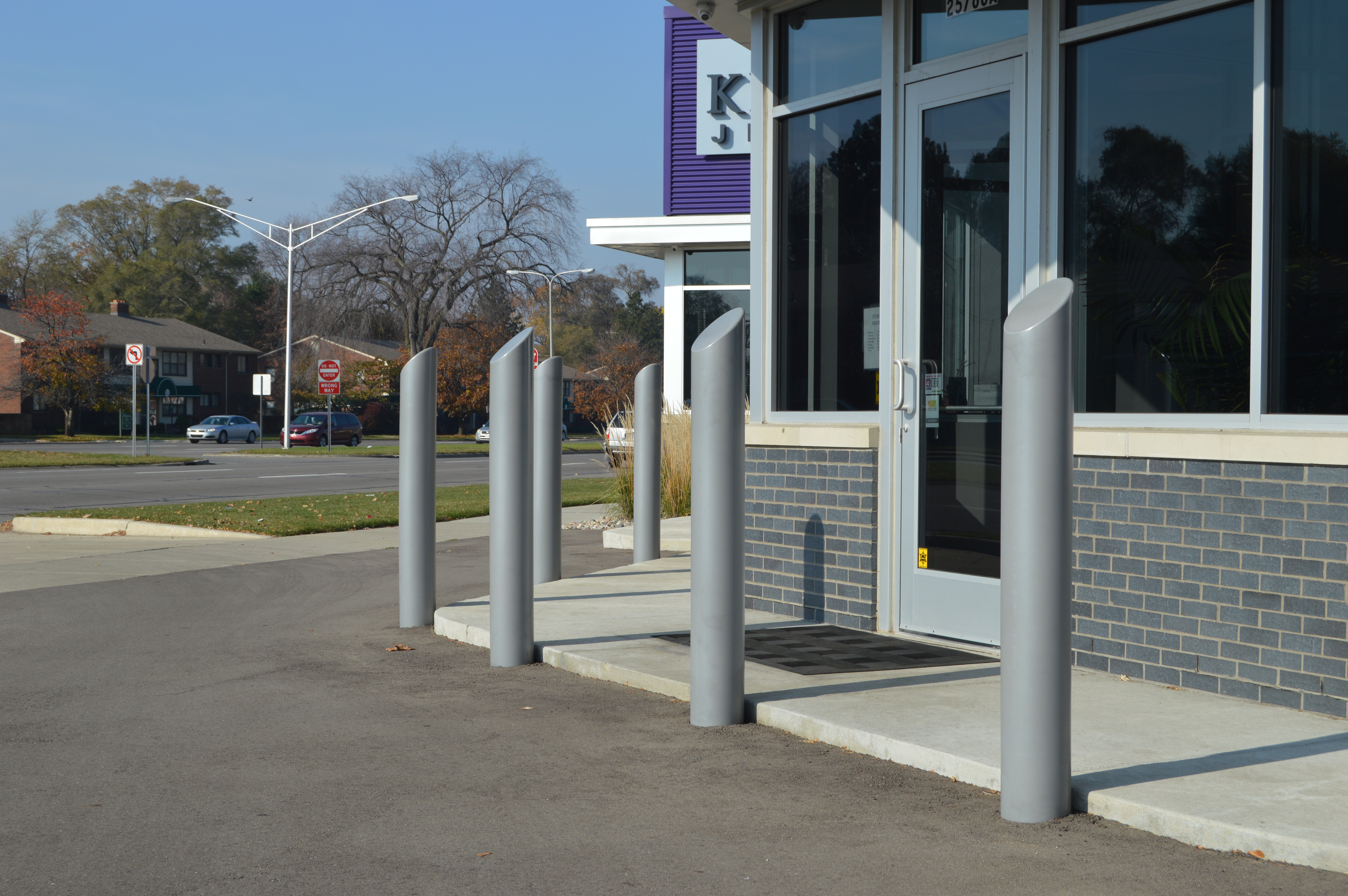 silver slant-top bollard covers